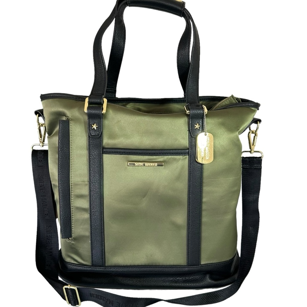 Steve Madden Olive Green Baria Weekender Crossbody Tote Bag With Logo Strap
